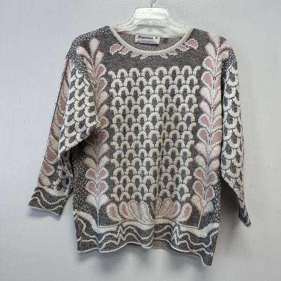 Abstract Vintage 80s/90's Grey Retro Sweater made By Happiness in Italy Size L - Picture 1 of 10